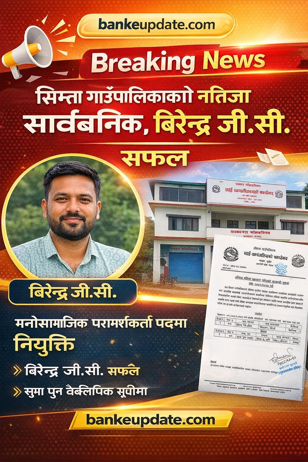 सिम्ता गाउँपालिकाद्वारा अन्तिम नतिजा सार्वजनिक, विरेन्द्र जी.सी. सफल